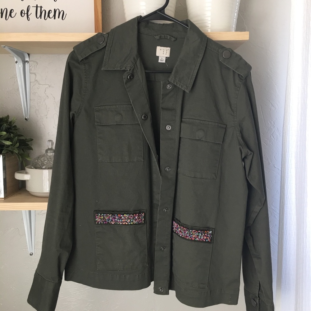 Cutest army green denim jacket